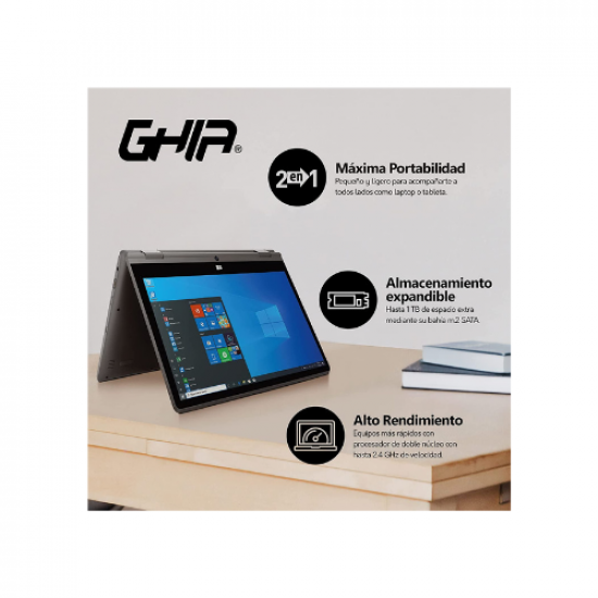 Laptop touch 2 en 1 Ghia ShiftPro Intel N4000 4GB 64GB W10P 